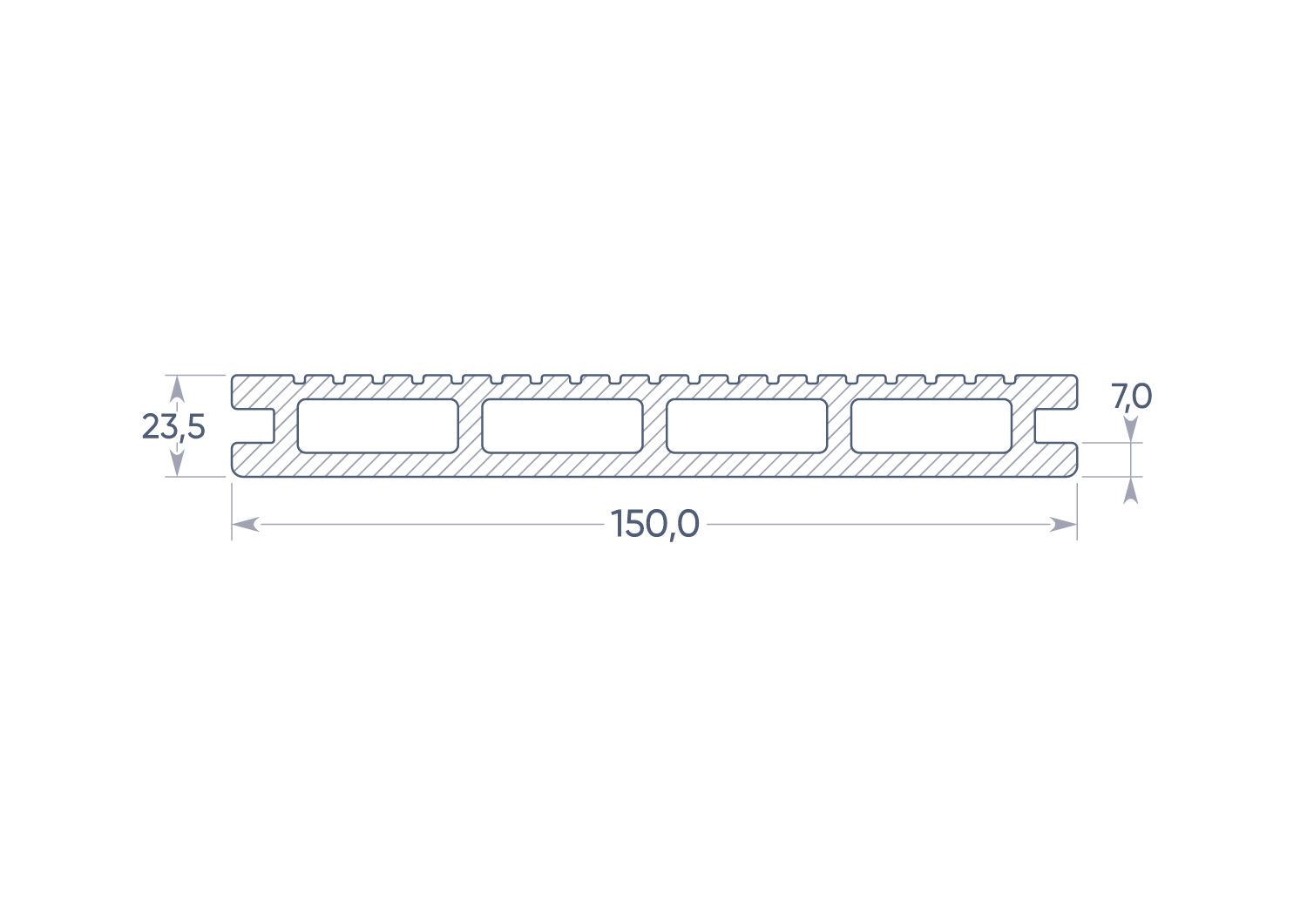 Террасная доска DARVOLEX (шовная) 150*23,5*4000мм, коричневый, П7