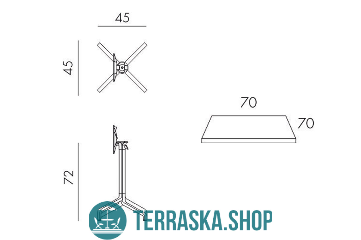 Стол складной квадратный Frasca Mini 70*70, тортора (база + столешница)